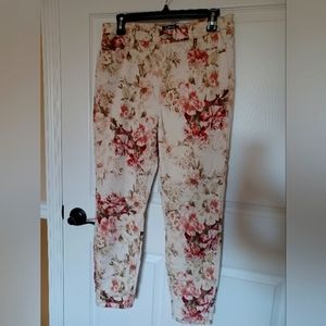 Buffalo David Bitton flowers twill pants mauve and olive on cream